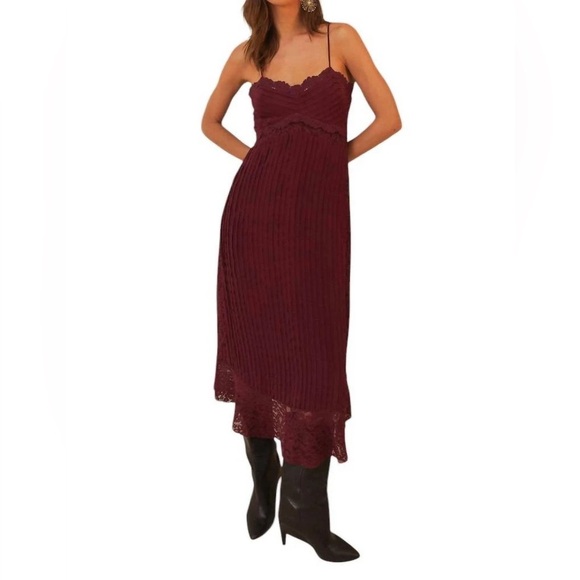 FARM RIO Maroon Lace Midi Dress M - Picture 1 of 8